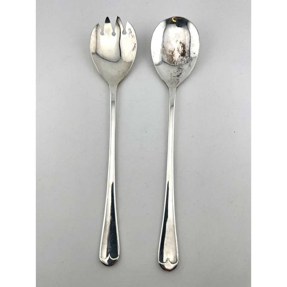 Sheffield England Silver Plate Large Salad Serving Spoon & Fork Set Vintage